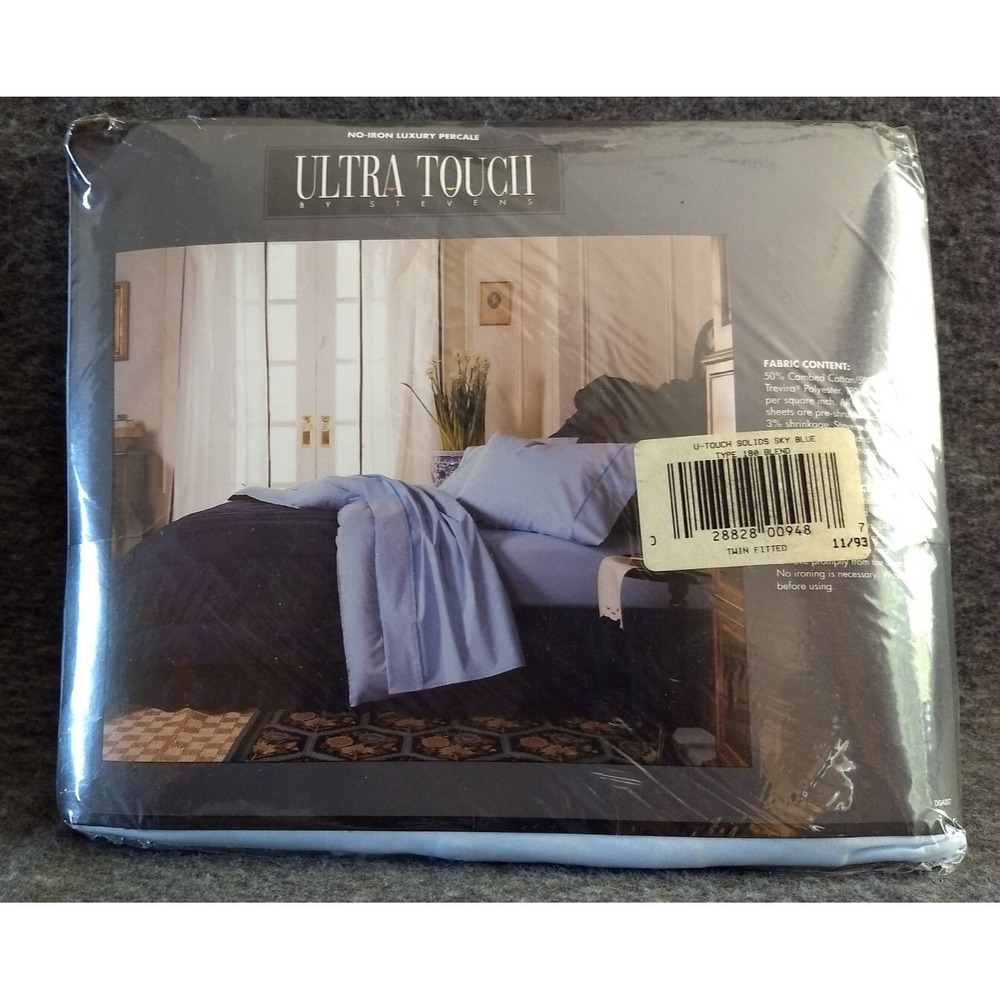 Stevens Ultra Touch Fitted Twin Sheet Sky Blue Luxury Percale Cotton Blend NOS